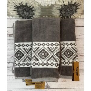 Wrangler 2pc Towel Set Charcoal Grey Southwestern Geometric Bath & Hand Towel